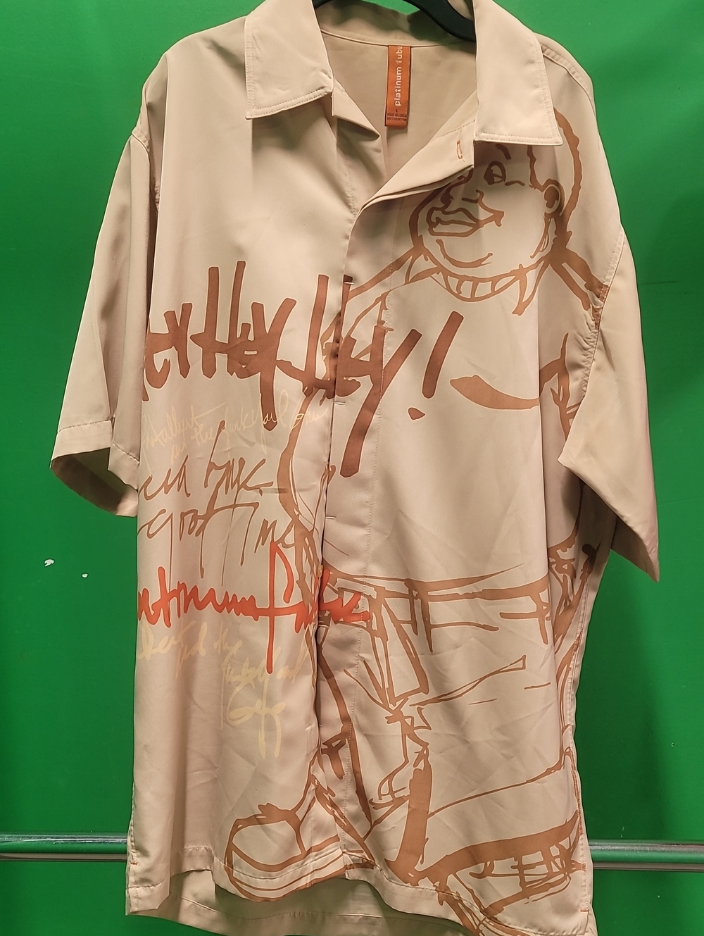 Platinum FUBU Tan Short-Sleeve Button Shirt SIZE L EUC
